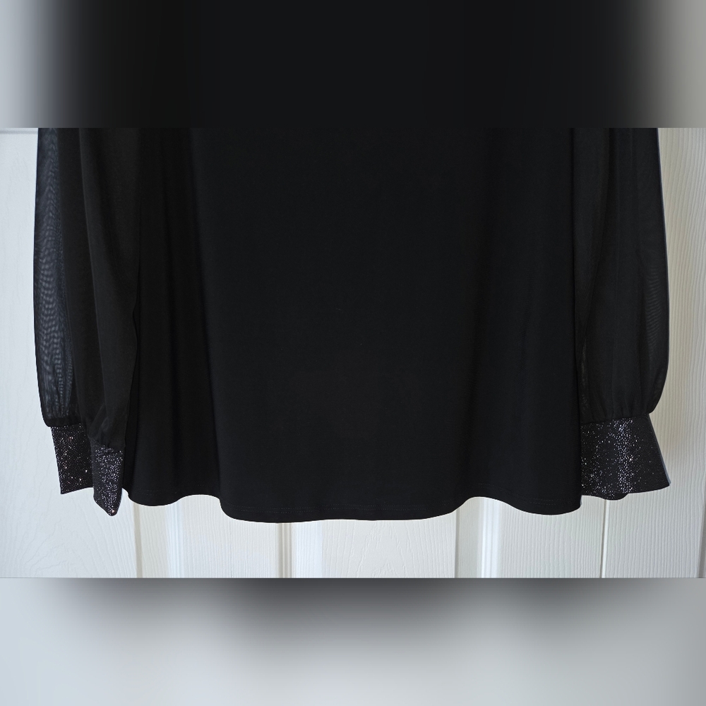 Nicole Miller Black Sheer Sleeve Blouse with Silver Embellishments Size 1X - Picture 8 of 11